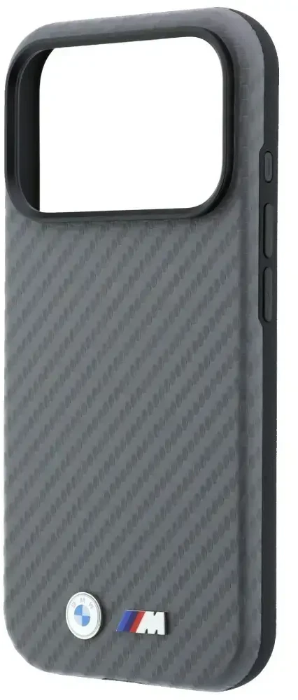 Dėklas BMW M Carbon Metal Logo MagSafe skirtas iPhone 18 Pro pilkas