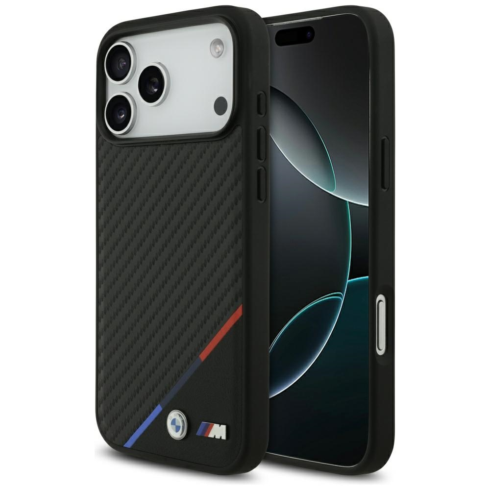 Dėklas BMW M Carbon Tricolor Line MagSafe - Case Apple iPhone 17 Pro Max juodas