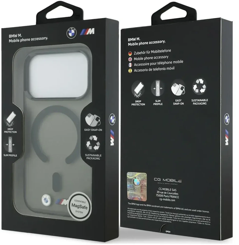 Dėklas BMW M IML Frosted Metal Logo & Trims MagSafe do iPhone 18 Pro / 17 Pro juoda