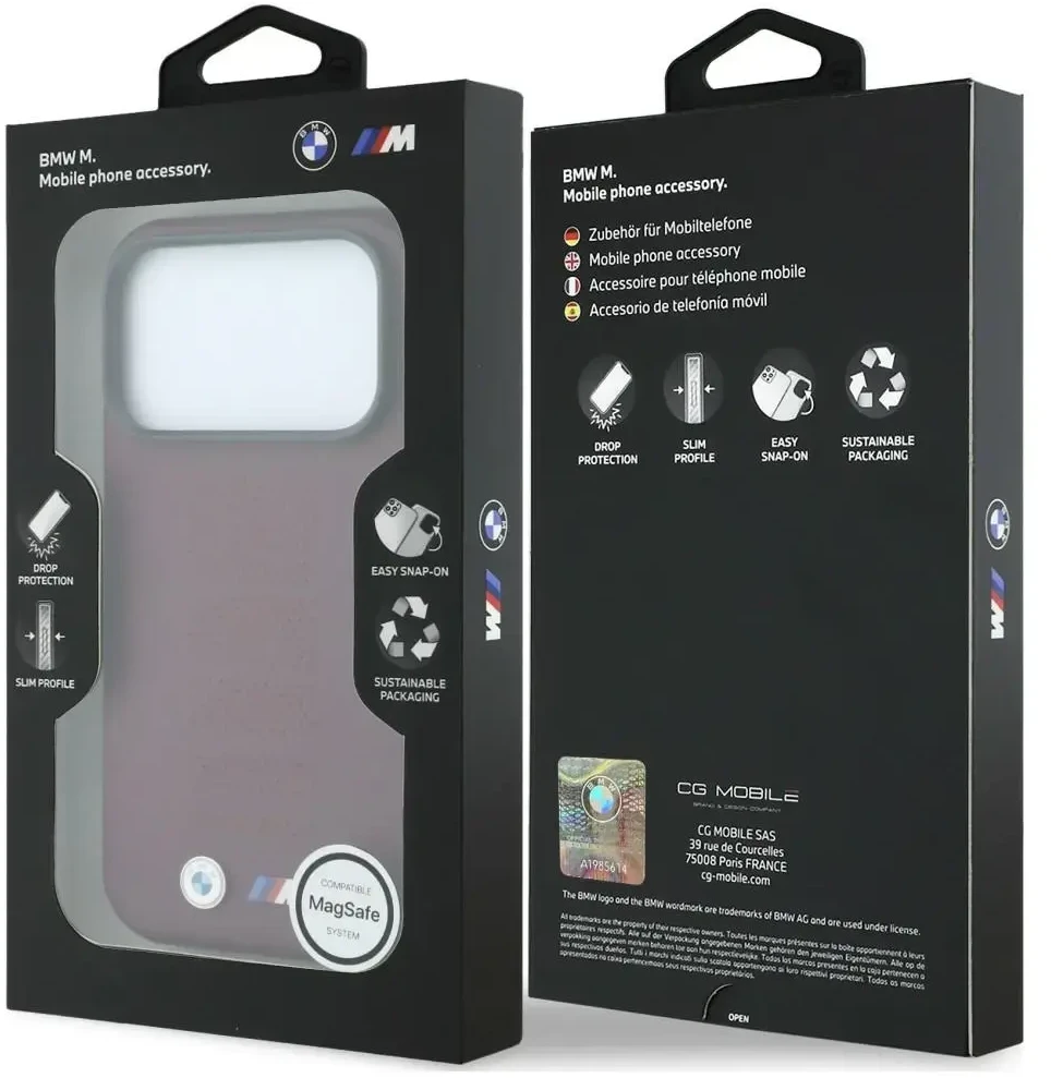 Dėklas BMW M Mėlyna Perfo Metal Logo MagSafe do iPhone 18 Pro / 17 Pro bordinė