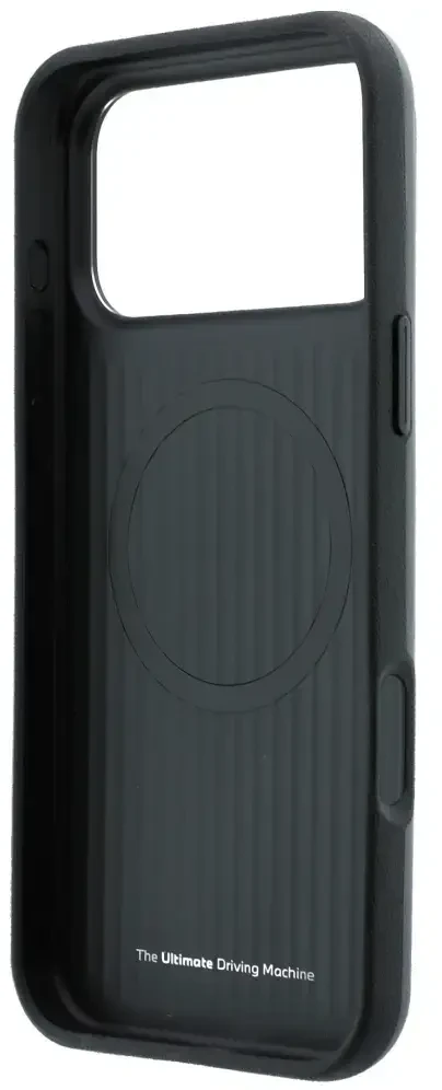 Dėklas BMW M Mėlyna Perfo Metal Logo MagSafe do iPhone 18 Pro / 17 Pro pilka