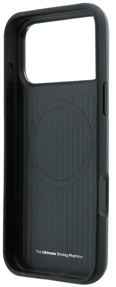 Dėklas BMW M Mėlyna Perfo Metal Logo MagSafe, skirtas iPhone 18 Pro Max / 17 Pro Max, pilkas