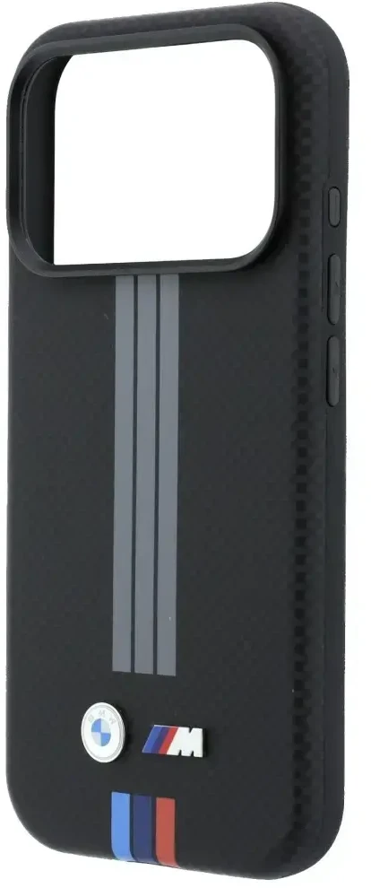 Dėklas BMW M Quadrille Kevlar Anthracite & Tricolor Print Lines MagSafe do iPhone 18 Pro / 17 Pro juoda