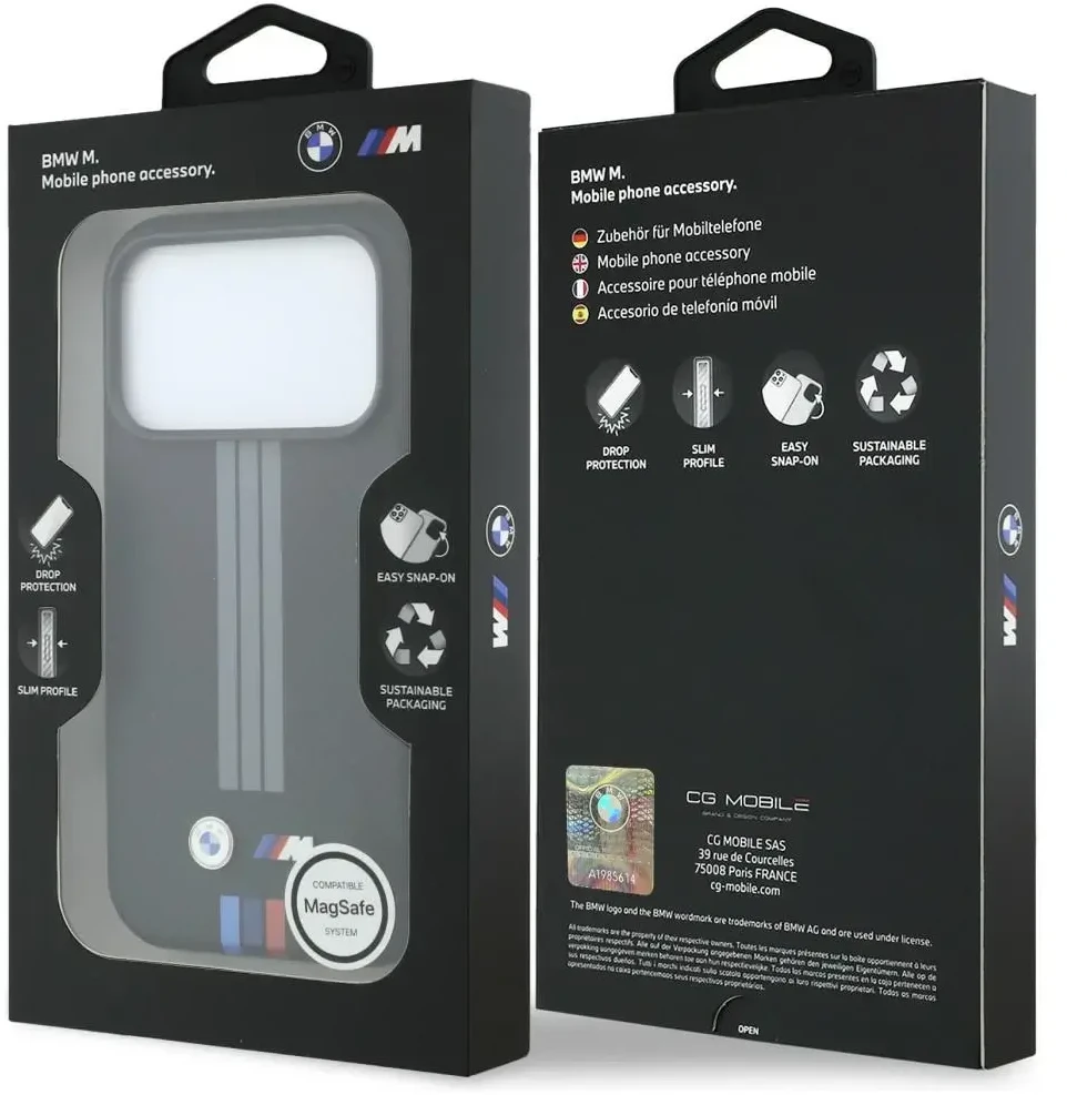 Dėklas BMW M Quadrille Kevlar Anthracite & Tricolor Print Lines MagSafe do iPhone 18 Pro / 17 Pro juoda