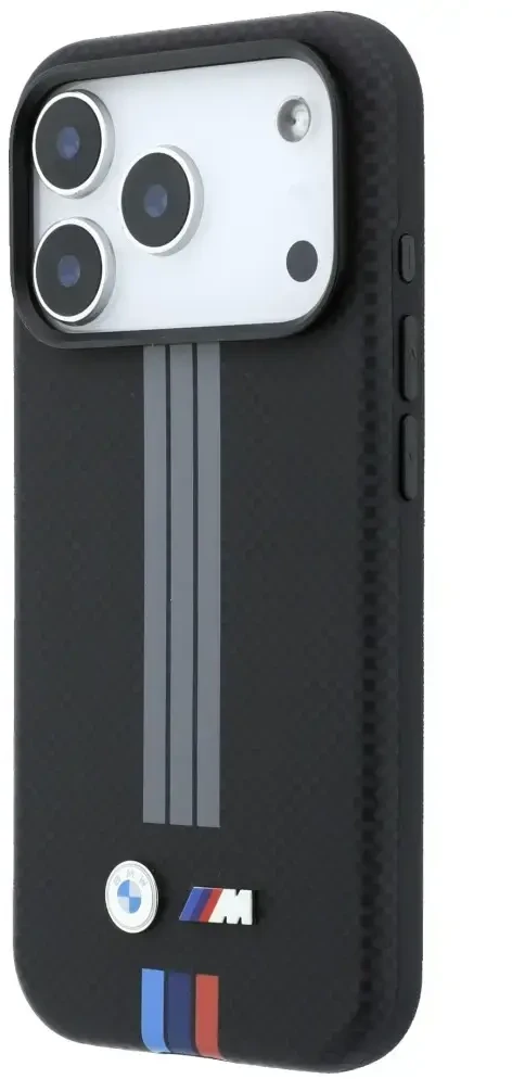 Dėklas BMW M Quadrille Kevlar Anthracite & Tricolor Print Lines MagSafe do iPhone 18 Pro / 17 Pro juoda