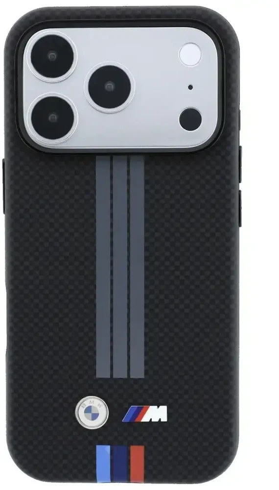 Dėklas BMW M Quadrille Kevlar Anthracite & Tricolor Print Lines MagSafe, skirtas iPhone 18 Pro Max