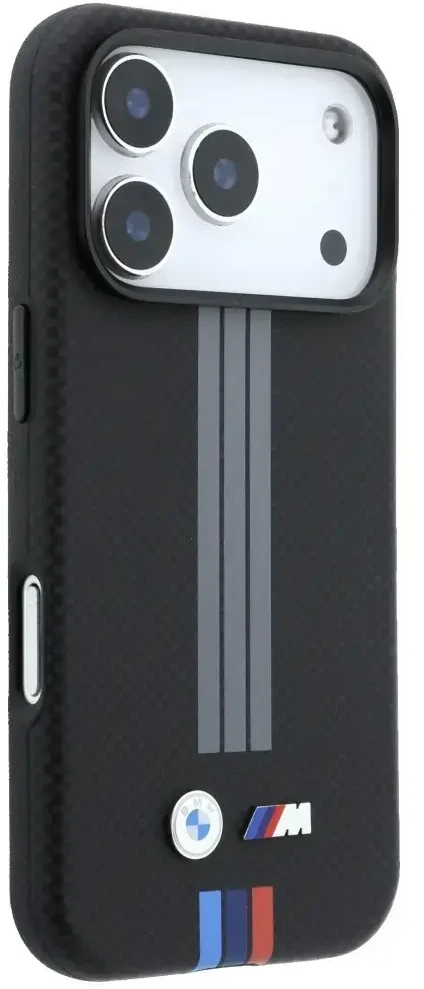 Dėklas BMW M Quadrille Kevlar Anthracite & Tricolor Print Lines MagSafe do iPhone 18 Pro / 17 Pro juoda