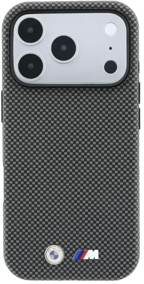 Dėklas BMW M Quadrille Kevlar Metal Logo MagSafe Case for iPhone 17 Pro / 18 Pro - Gray