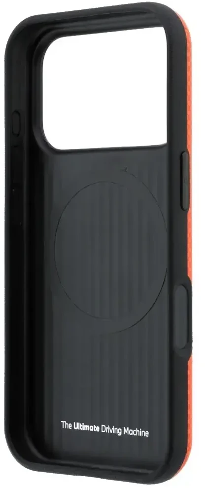 Dėklas BMW M Quadrille Kevlar Metal Logo MagSafe do iPhone 18 Pro / 17 Pro oranžinė