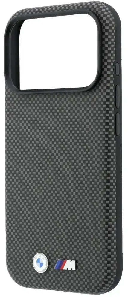 Dėklas BMW M Quadrille Kevlar Metal Logo MagSafe Case for iPhone 17 Pro / 18 Pro - Gray