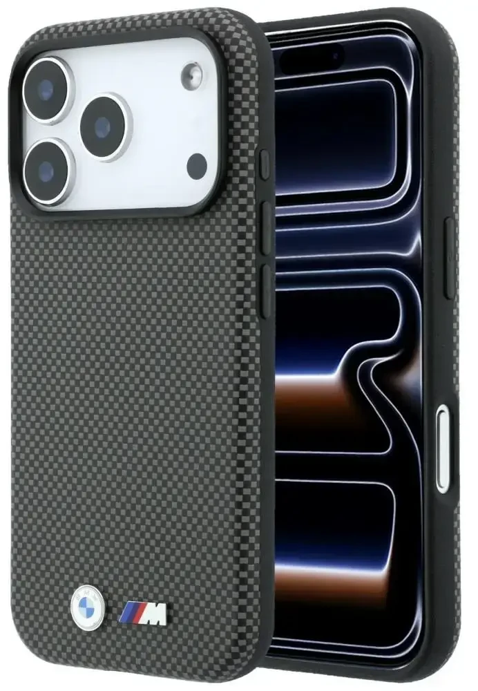 Dėklas BMW M Quadrille Kevlar Metal Logo MagSafe Case for iPhone 17 Pro / 18 Pro - Gray