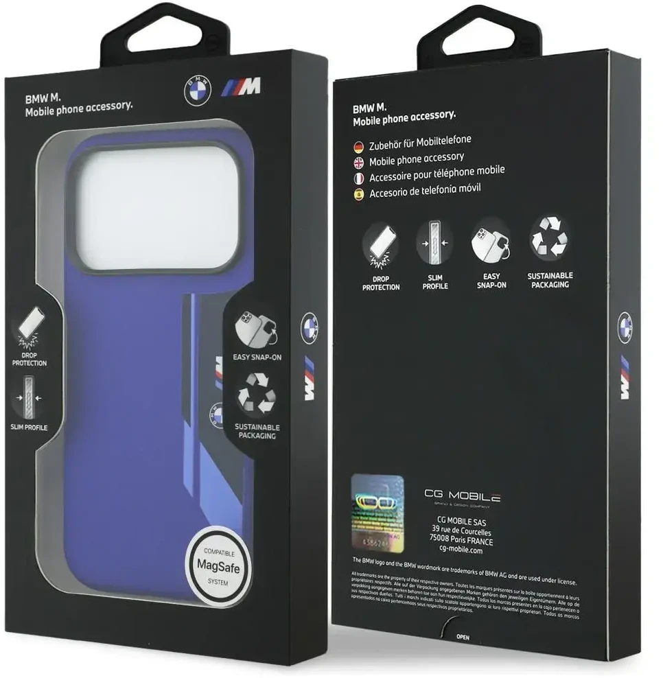 Dėklas BMW M Silicon Vertical Logo MagSafe skirtas Apple iPhone 17 Pro navy