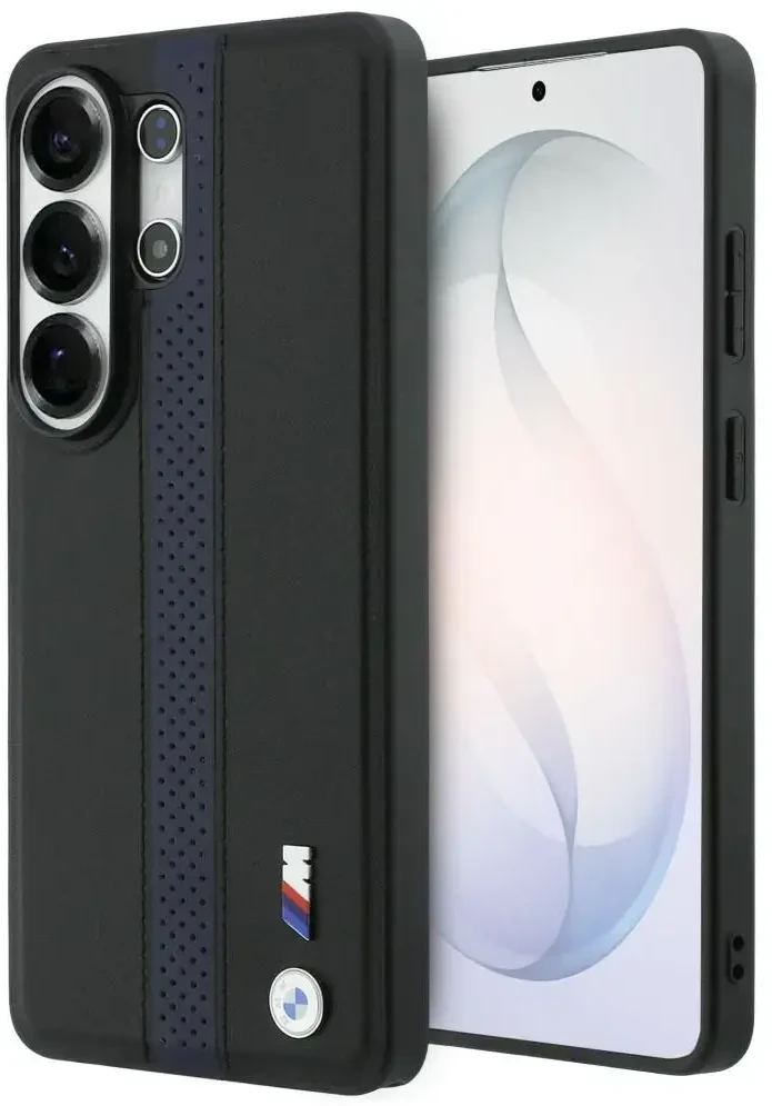 BMW M PU Leather Perforated Stripes and Metal Logo Magnetic dėklas skirtas Samsung Galaxy S26 Ultra Mėlyna