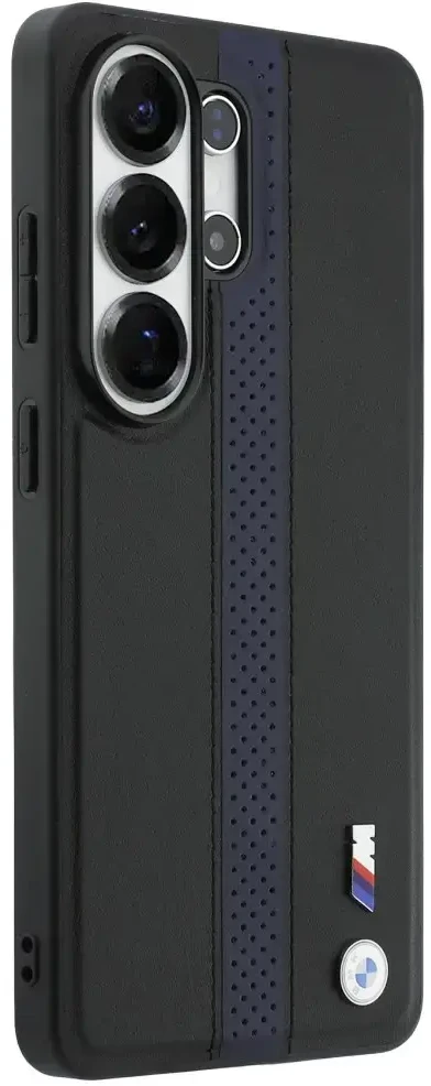 BMW M PU Leather Perforated Stripes and Metal Logo Magnetic dėklas skirtas Samsung Galaxy S26 Ultra Mėlyna