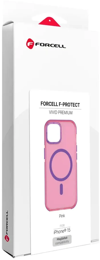 Dėklas iPhone 15 telefonui Forcell F-Protect Vivid Premium, suderinamas su MagSafe, rožinis