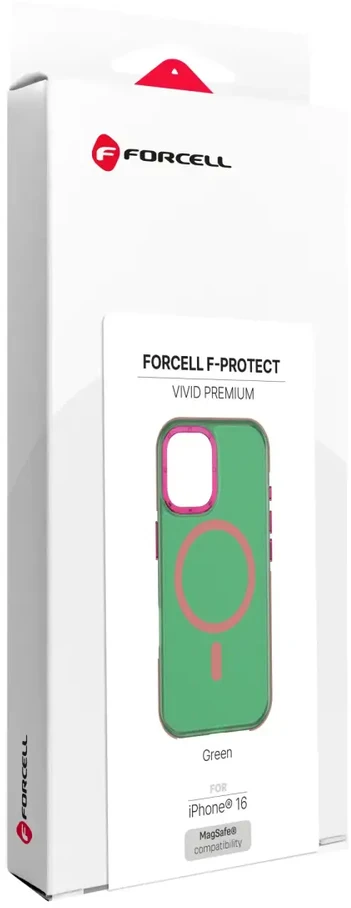 Dėklas iPhone 16 telefonui Forcell F-Protect Vivid Premium, suderinamas su MagSafe, žalias