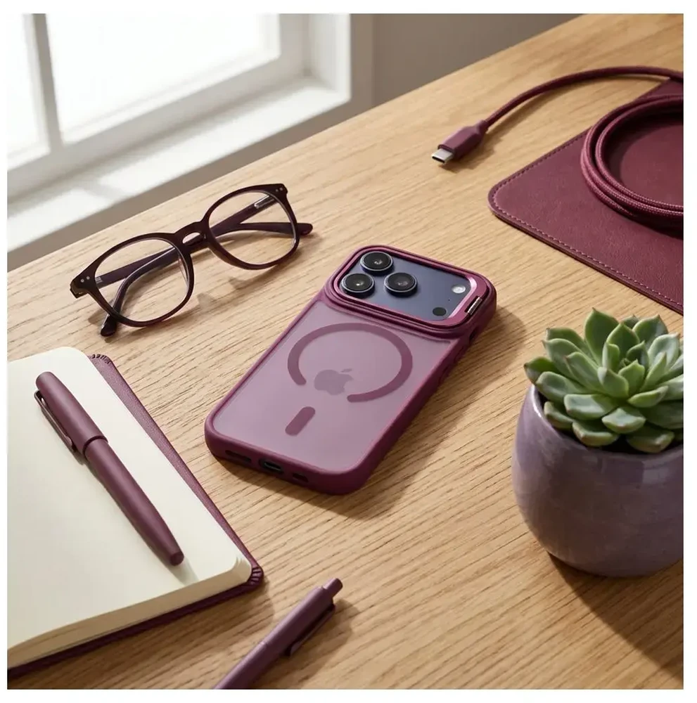 Dėklas Case for iPhone 17 Pro Max / 18 Pro Max Forcell F-Protect Shadow Stand Premium compatible with MagSafe dark cherry