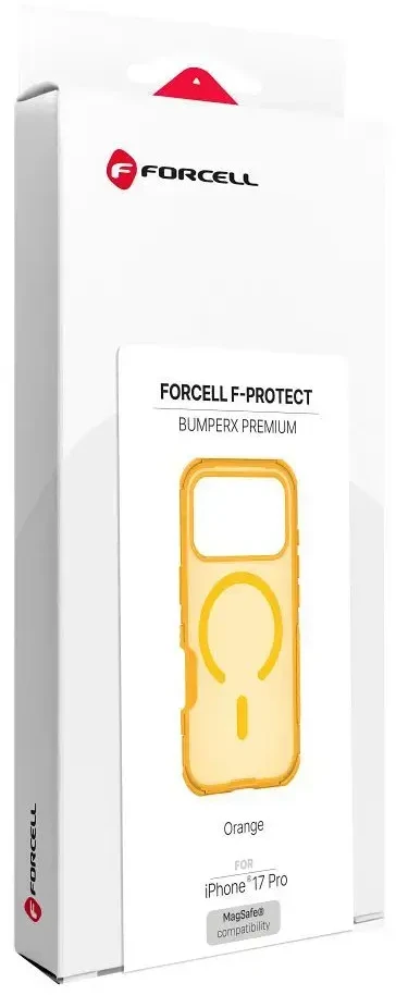 Dėklas, skirtas iPhone 18 Pro / 17 Pro, Forcell F-Protect BumperX Premium, suderinamas su MagSafe, oranžinės spalvos
