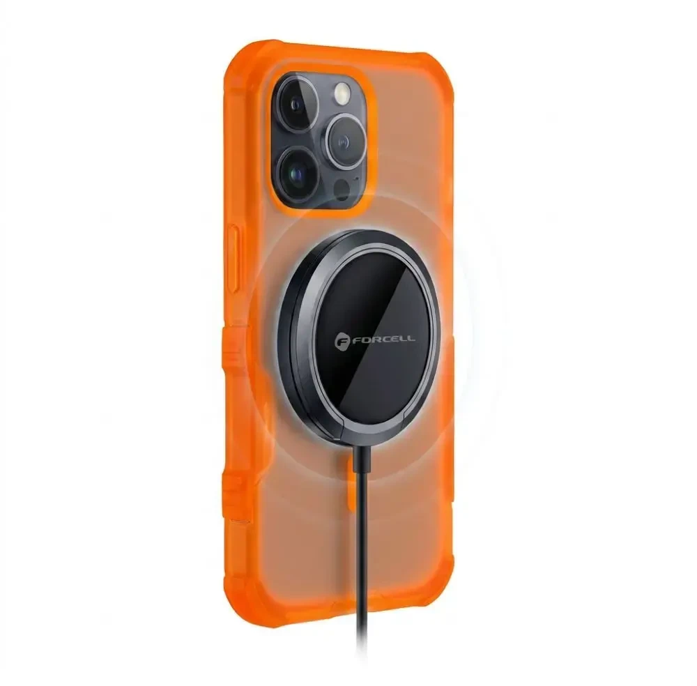 Dėklas, skirtas iPhone 18 Pro / 17 Pro, Forcell F-Protect BumperX Premium, suderinamas su MagSafe, oranžinės spalvos