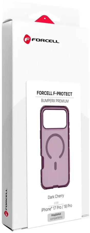 iPhone 18 Pro / 17 Pro dėklas „Forcell F-Protect BumperX Premium", suderinamas su MagSafe, tamsios vyšninės spalvos