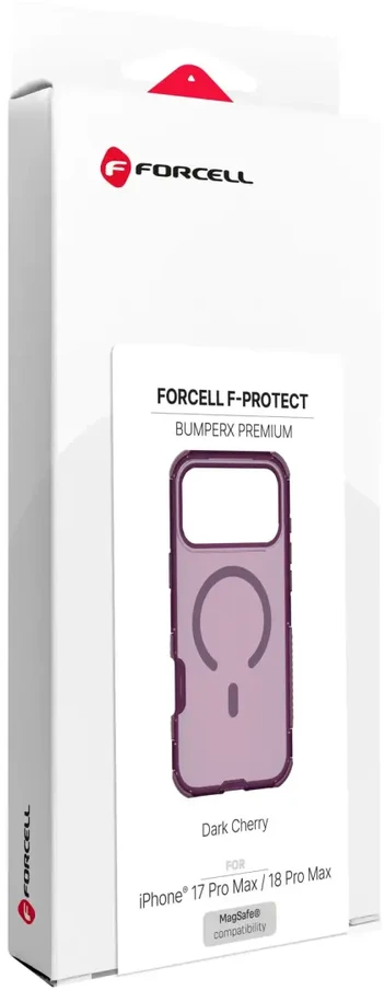 „iPhone 18 Pro Max / 17 Pro Max dėklas Forcell F-Protect BumperX Premium, suderinamas su MagSafe, tamsios vyšnios spalvos“