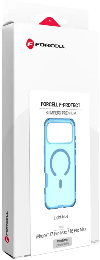 Dėklas „Korpusas iPhone 18 Pro Max / 17 Pro Max Forcell F-Protect BumperX Premium, suderinamas su MagSafe, šviesiai mėlynas“