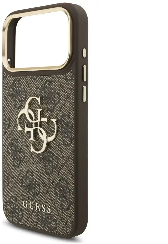 Dėklas Guess 4G Big 4G Classic Logo Big Strap Metal Mygtukai do iPhone 18 Pro / 17 Pro ruda