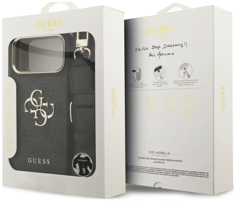 Dėklas Guess 4G Big 4G Classic Logo Big Strap Metal Mygtukai do iPhone 18 Pro / 17 Pro juoda