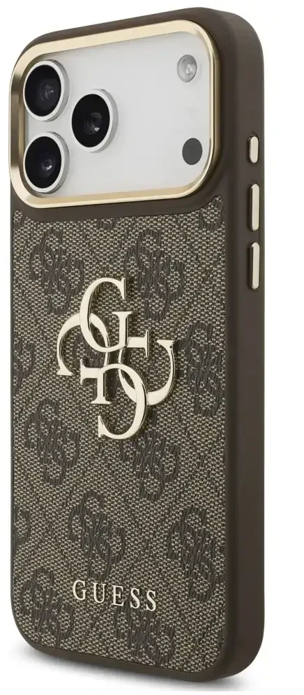 Dėklas Guess 4G Big 4G Classic Logo Big Strap Metal Mygtukai do iPhone 18 Pro / 17 Pro ruda