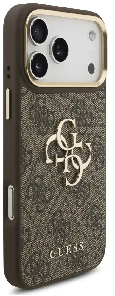 Dėklas Guess 4G Big 4G Classic Logo Big Strap Metal Mygtukai do iPhone 18 Pro Max / 17 Pro Max ruda