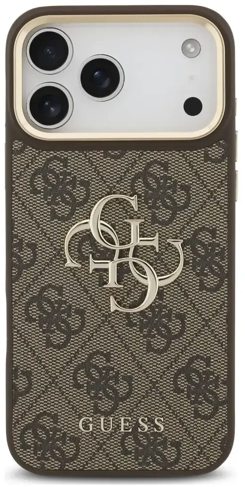 Dėklas Guess 4G Big 4G Classic Logo Big Strap Metal Mygtukai do iPhone 18 Pro / 17 Pro ruda