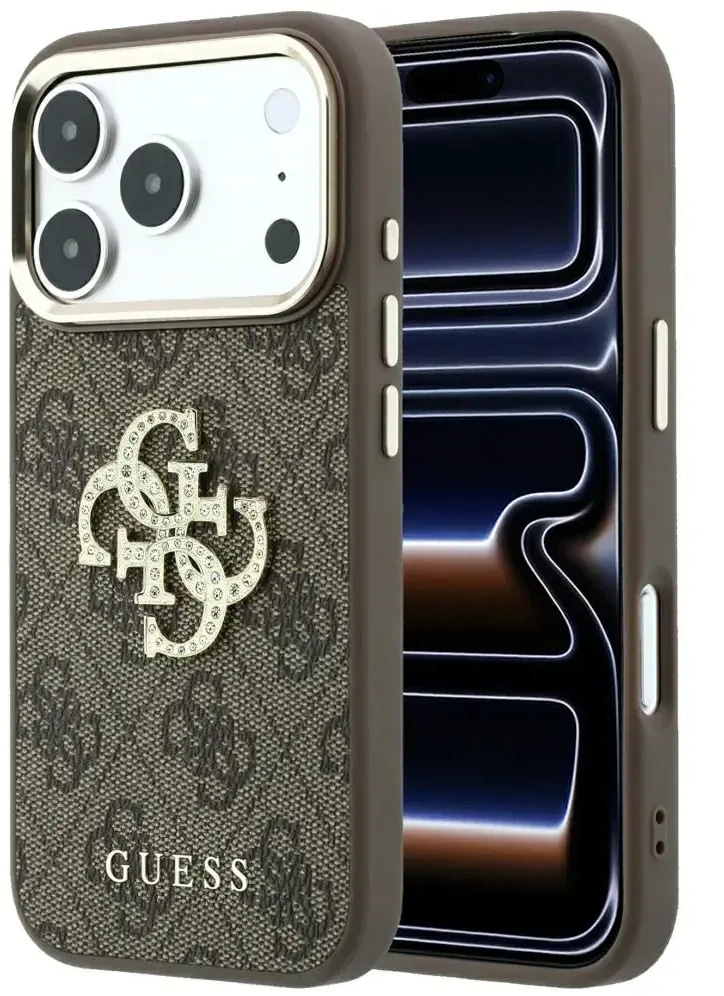 Dėklas Guess 4G & Big Strass Logo do iPhone 18 Pro Max / 17 Pro Max ruda