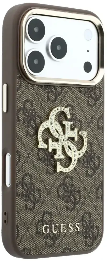Dėklas Guess 4G & Big Strass Logo do iPhone 18 Pro Max / 17 Pro Max ruda
