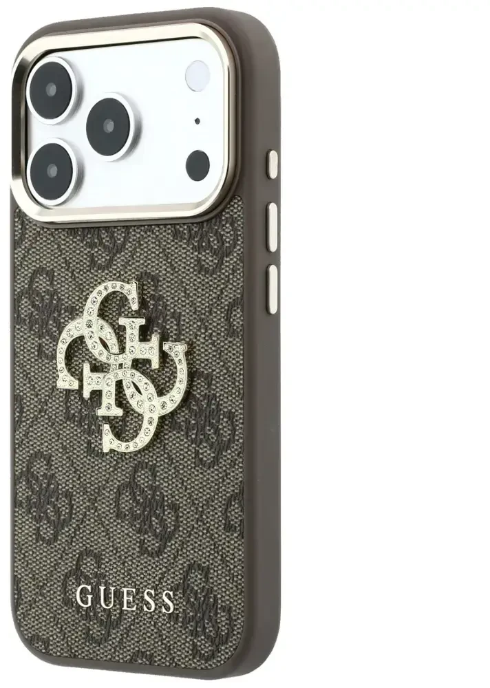 Dėklas Guess 4G & Big Strass Logo do iPhone 18 Pro Max / 17 Pro Max ruda