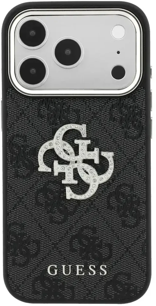 Dėklas Guess 4G & Big Strass Logo do iPhone 18 Pro Max / 17 Pro Max juoda