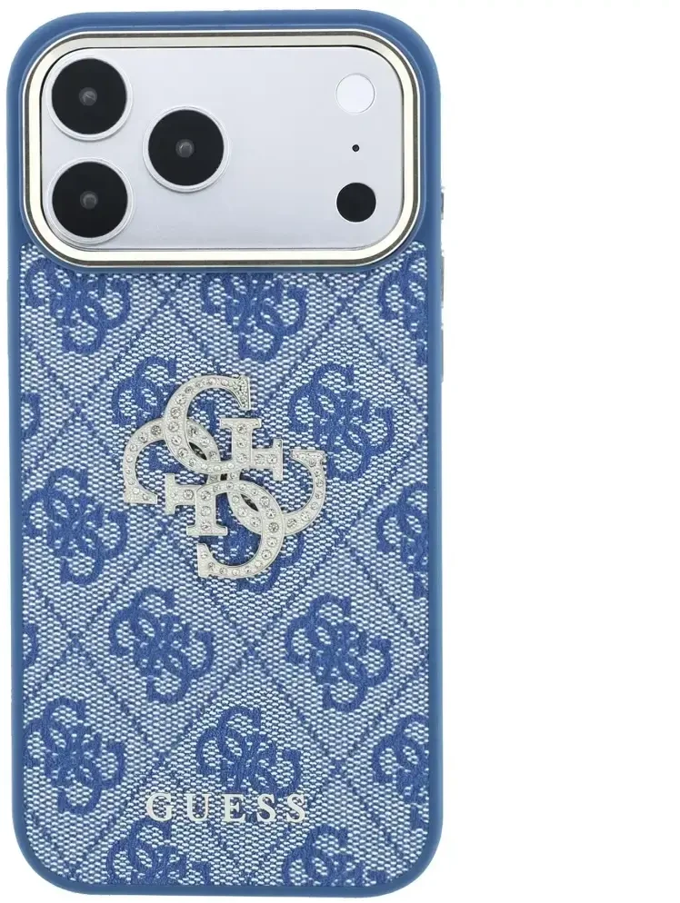 Dėklas Guess 4G & Big Strass Logo do iPhone 18 Pro Max / 17 Pro Max mėlyna