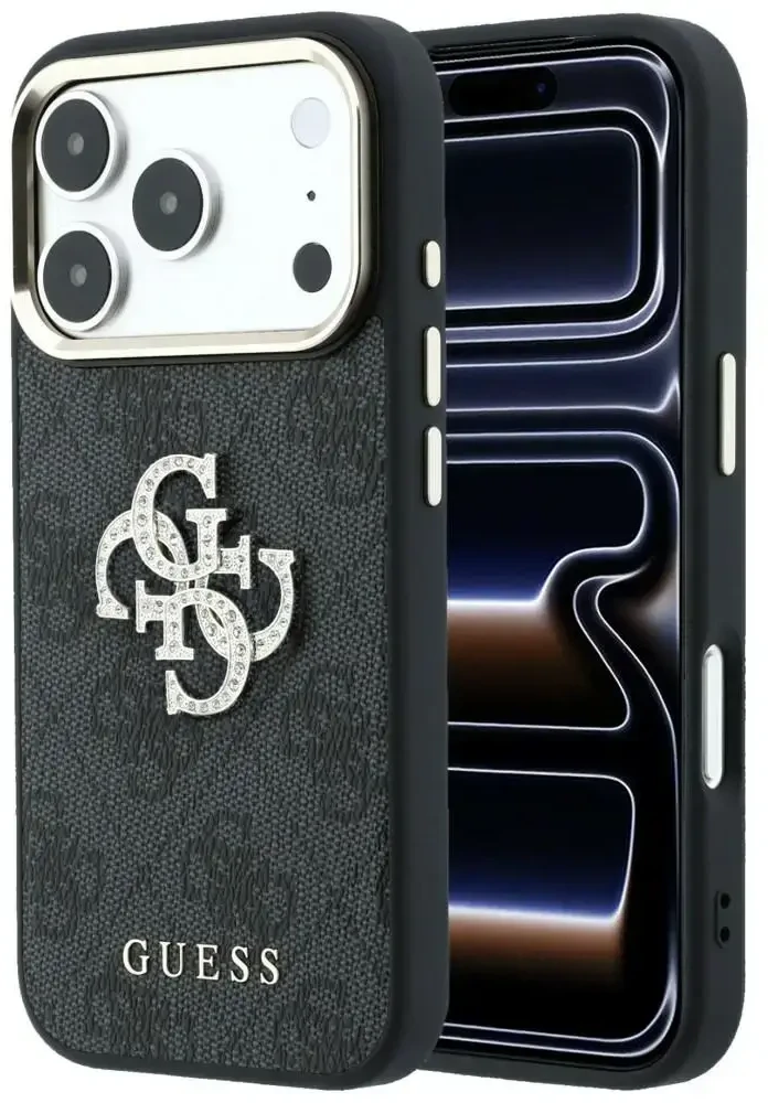 Dėklas Guess 4G & Big Strass Logo do iPhone 18 Pro Max / 17 Pro Max juoda