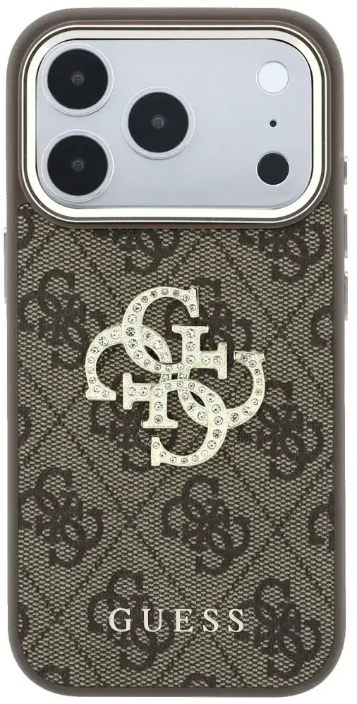 Dėklas Guess 4G & Big Strass Logo do iPhone 18 Pro Max / 17 Pro Max ruda