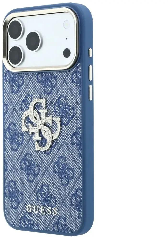 Dėklas Guess 4G & Big Strass Logo do iPhone 18 Pro Max / 17 Pro Max mėlyna