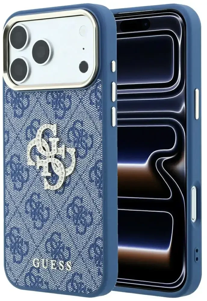 Dėklas Guess 4G & Big Strass Logo do iPhone 18 Pro Max / 17 Pro Max mėlyna