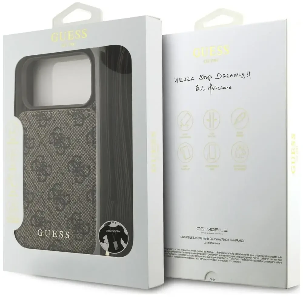 Dėklas Guess 4G Cardslots & Magnetic Closure Crossbody do iPhone 18 Pro / 17 Pro ruda