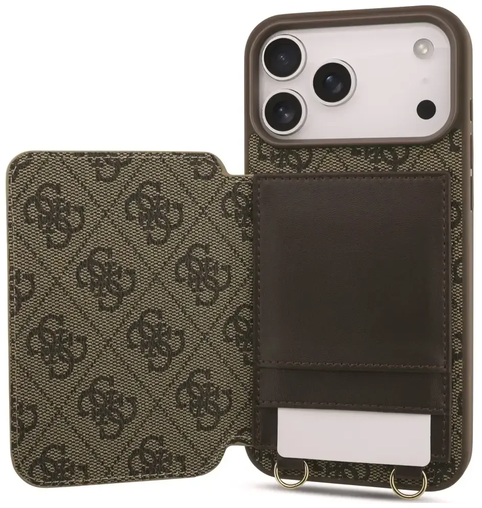Dėklas Guess 4G Cardslots & Magnetic Closure Crossbody do iPhone 18 Pro / 17 Pro ruda