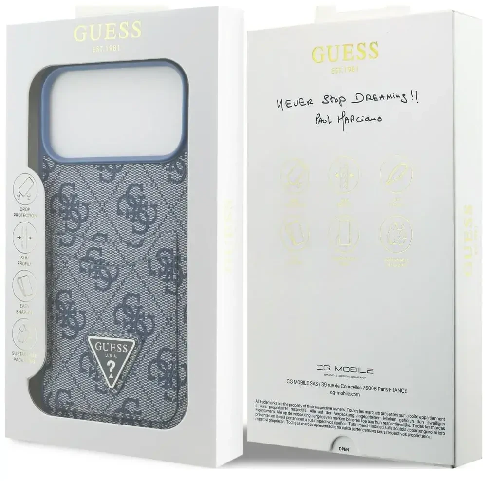 Dėklas Guess 4G Double Card Triange do iPhone 18 Pro Max / 17 Pro Max mėlyna
