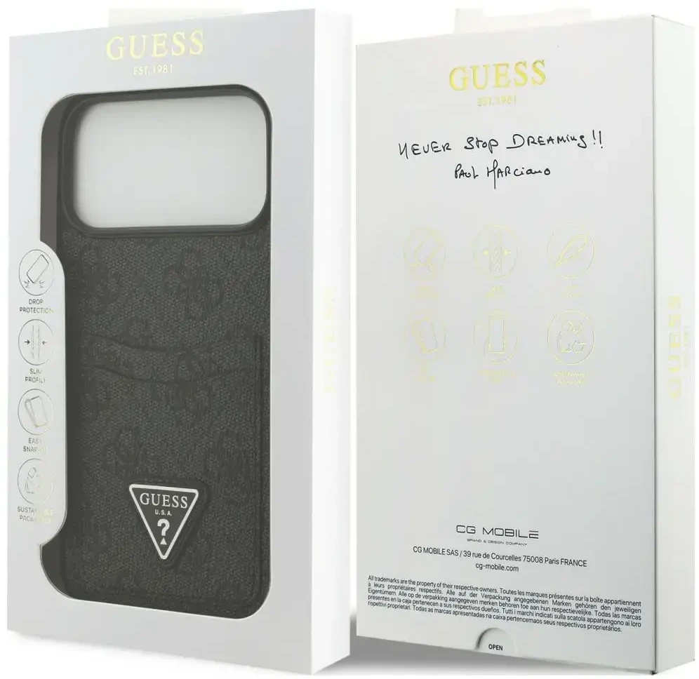 Dėklas Guess 4G Double Card Triangle do iPhone 18 Pro Max / 17 Pro Max juoda