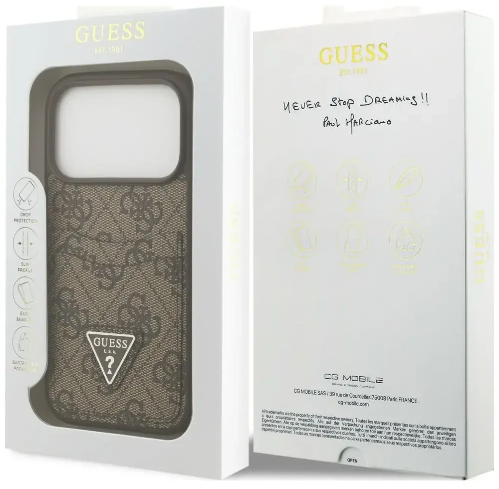 Dėklas Guess 4G Double Card Triangle do iPhone 18 Pro / 17 Pro ruda