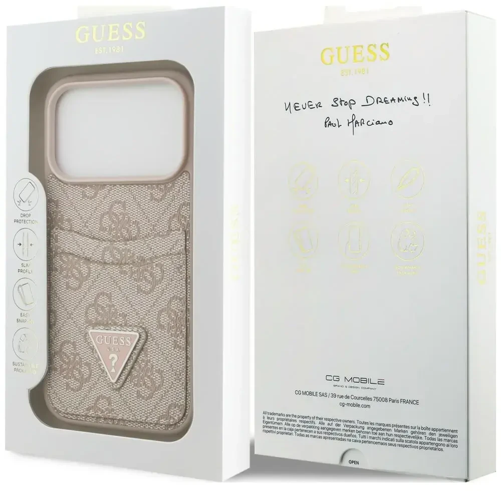 Dėklas Guess 4G Double Card Triange do iPhone 18 Pro / 17 Pro rožinė