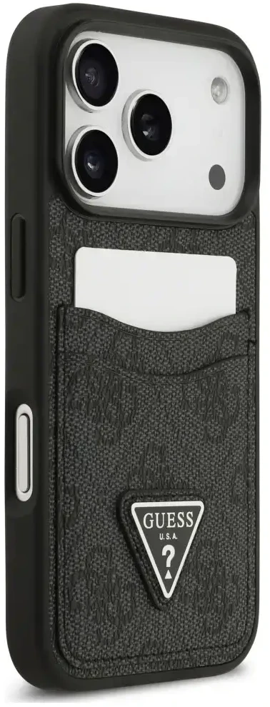 Dėklas Guess 4G Double Card Triangle, skirtas iPhone 18 Pro / 17 Pro, juodas