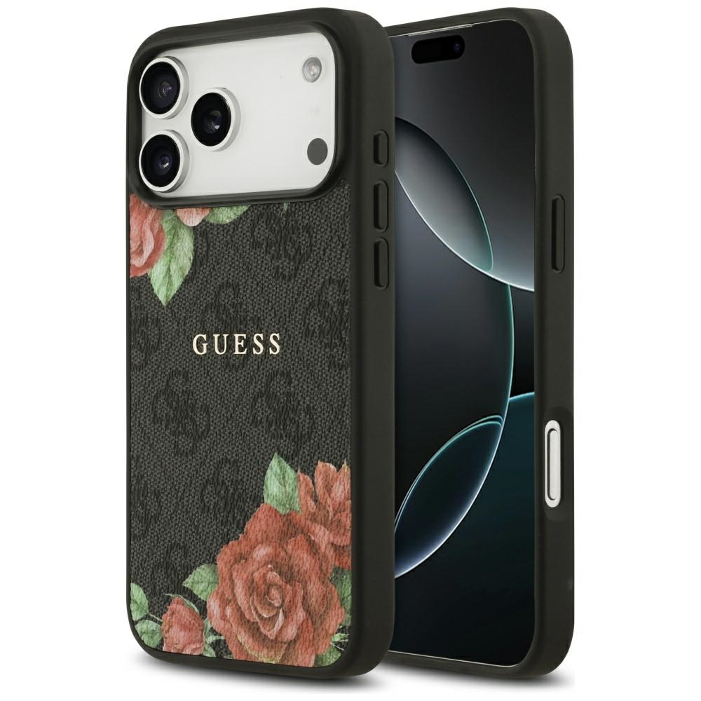 „Guess 4G“ gėlių rašto „MagSafe“ dėklas, skirtas „iPhone 17 Pro“ - juodas