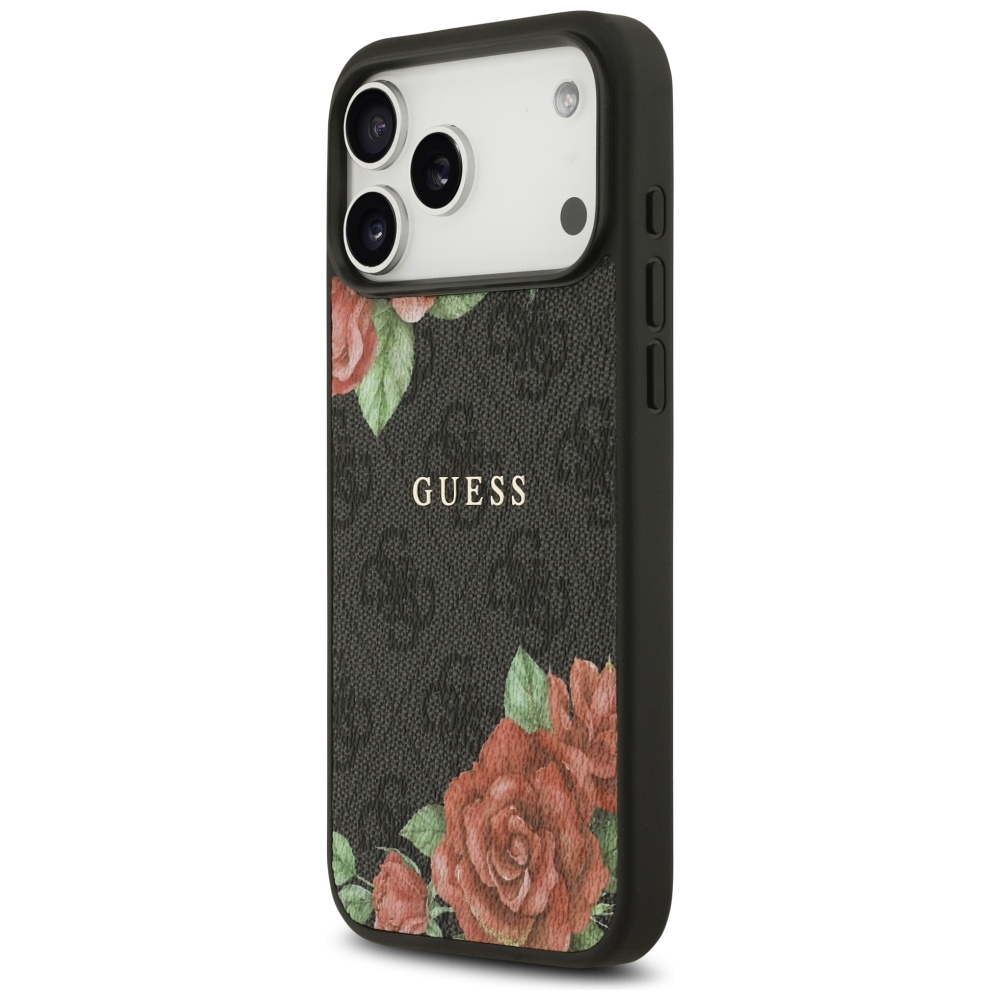 „Guess 4G“ gėlių rašto „MagSafe“ dėklas, skirtas „iPhone 17 Pro“ - juodas