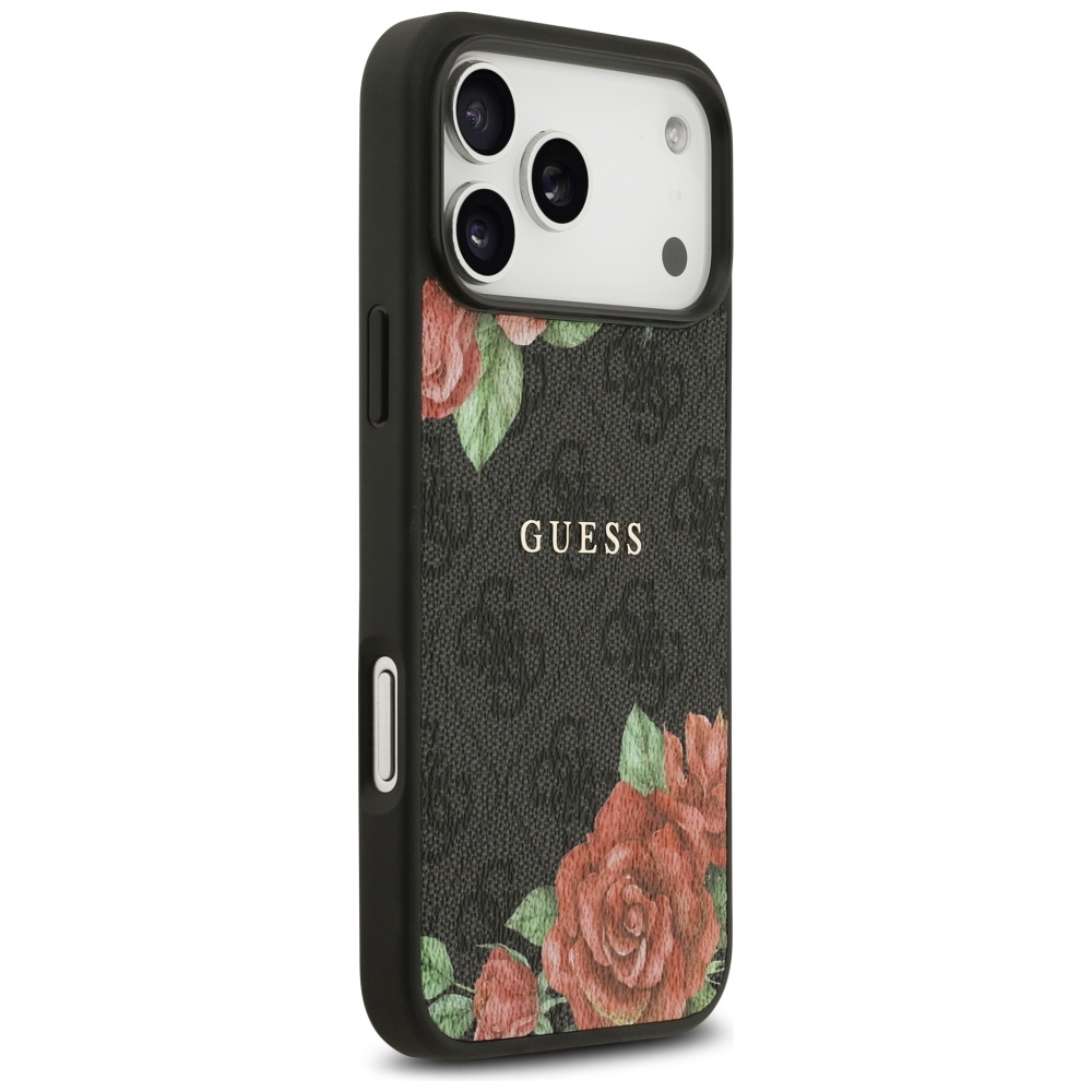 „Guess 4G“ gėlių rašto „MagSafe“ dėklas, skirtas „iPhone 17 Pro“ - juodas